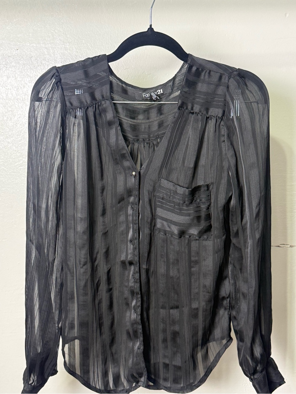 Forever 21 Sheer Black Striped Button-Up Blouse